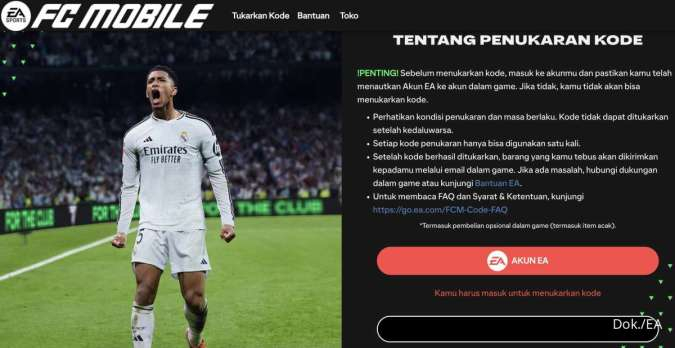 Situs penukaran FC Mobile redeem.fcm.ea.com
