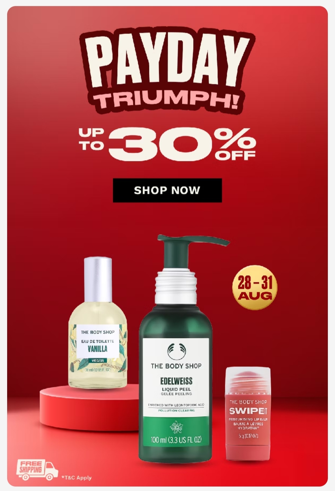 Promo The Body Shop Payday Triumph Diskon s/d 30% Periode 28-31 Agustus 2025
